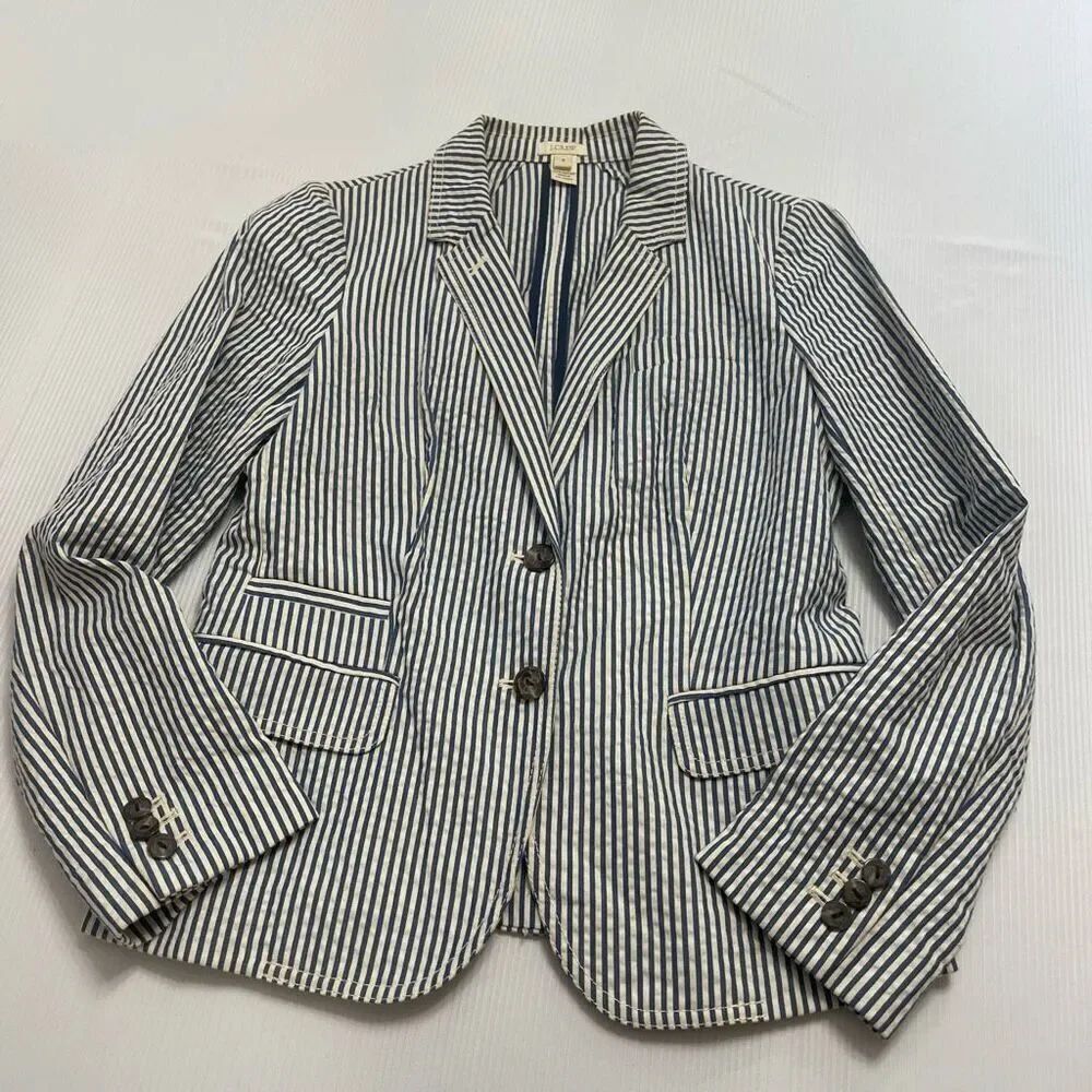 J. Crew Women’s Schoolboy Blue White Stripe Seersucker Blazer Size 4